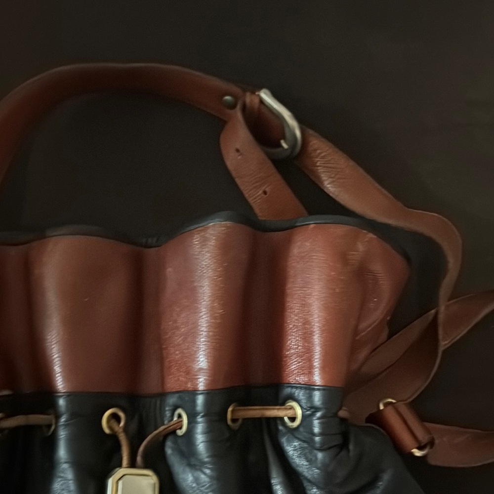 Two-Tone Leather Drawstring Bag - image 4